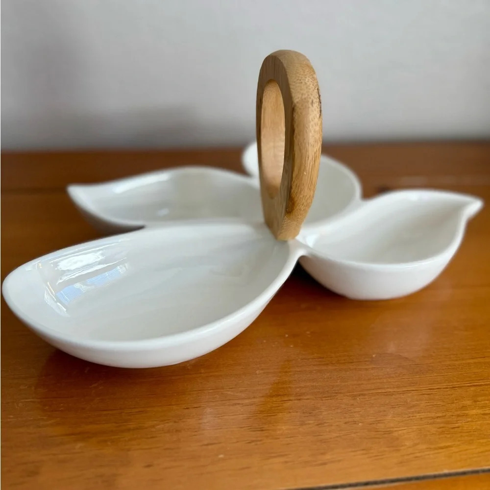 Brandani Italian 4 Section White Porcelain Bamboo Serving Dish Party 11"×8" - Picture 4 of 7